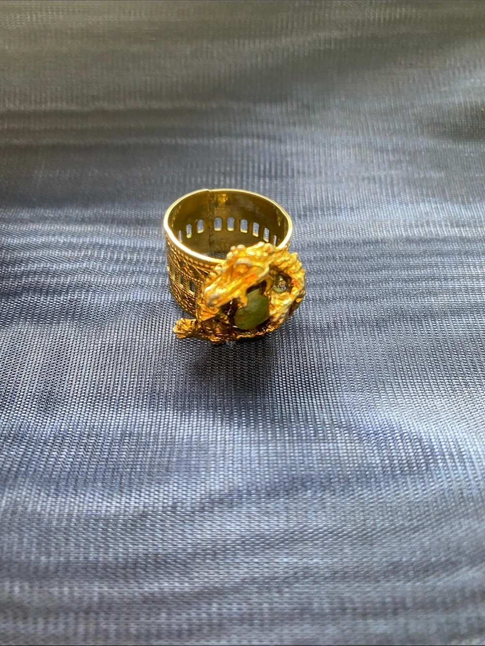 Vintage Gold Dragon Wrap Ring with Green Stone - Women Jewelry